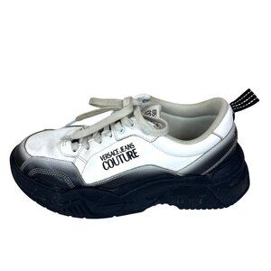 Versace Jeans Couture Men's White Black Leather Low Top Sneakers EU 42 US Size 9